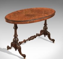 Trestle side table with oval top mid 1800's.