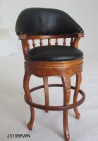 Bar Stool Upholstered in Black Leather - walnut