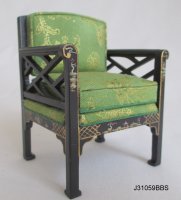 Chinese Chippendale Upholstered Arm Chair - BLK