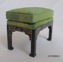Chinese Chippendale Upholstered Stool l- BLK