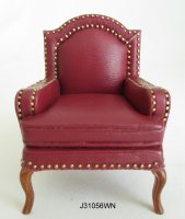 Leather Upholstered Arm Chair - walnut